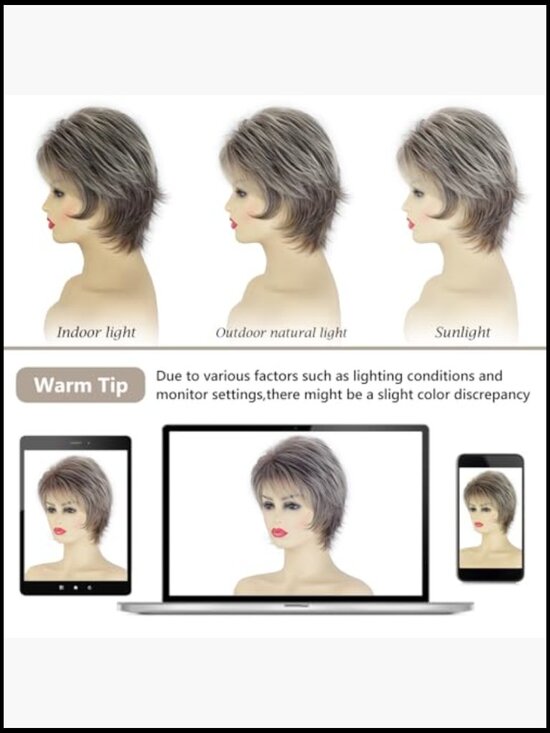 Short Pixie Wavy Wig Natural Looking Layered Synthetic Hair Heat Resistant